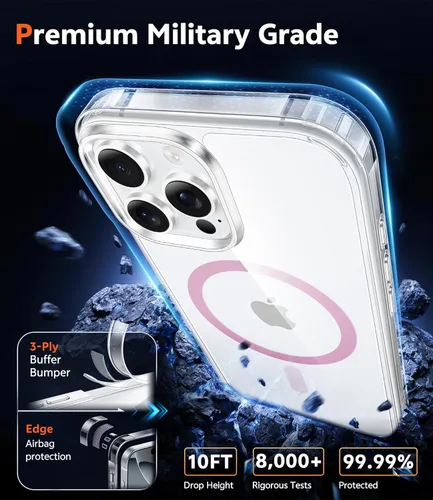 Miniatura 201 de FNTCASE Funda para iPhone 13 Pro-Max: Fundas magnéticas transparentes compatibles con Magsafe Slim anti amarillamiento protección contra caídas