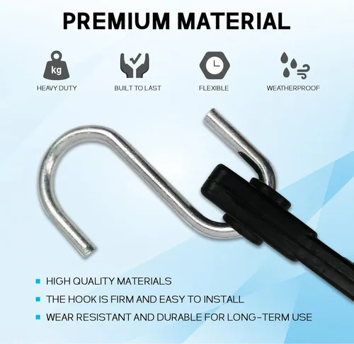 Miniatura 4 de ROBLOCK Cuerdas elásticas de 15 pulgadas con ganchos con 150% de elasticidad máxima, correas de lona de goma 100% EPDM con ganchos en S prensados