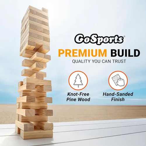 Miniatura 3 de GoSports Juego Gigante de Apilamiento de Madera para Exteriores – Torre de Derribo Grande con Estuche Marrón