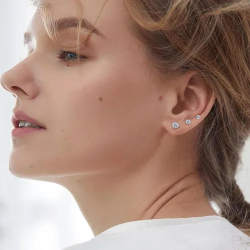 Miniatura 4 de MASOP VOGU 3-5mm Sterling Silver Stud Earrings Set 14K White Gold Plated Hypoallergenic Tiny Round Cut CZ Cubic Zirconia Simulated Diamond Cartilage