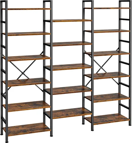 Miniatura 13 de SUPERJARE – Estantería triple de 4 niveles, estantería con 11 estantes de exhibición abiertos, estantería amplia para libros y oficina, color negro