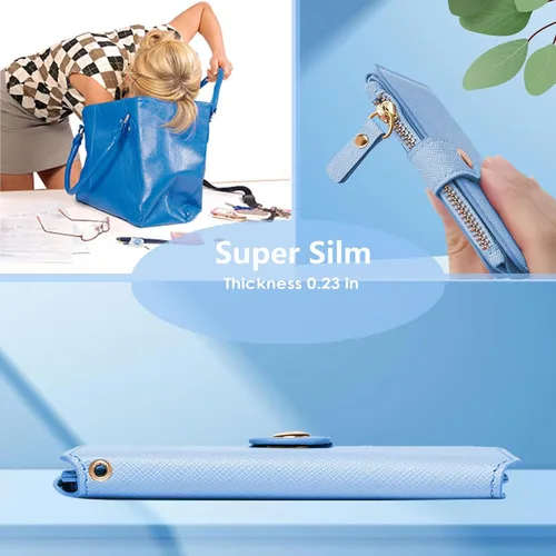 Miniatura 88 de Cartera con llavero, tarjetero con bloqueo RFID de piel, funda para tarjetas de crédito con cremallera para mujer