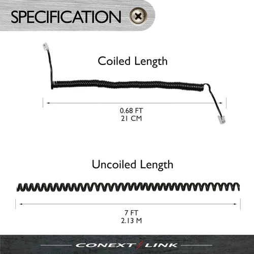 Miniatura 3 de RJ11 4P4C - Cable modular para teléfono, receptor, cable de bobina (7 pies, negro)