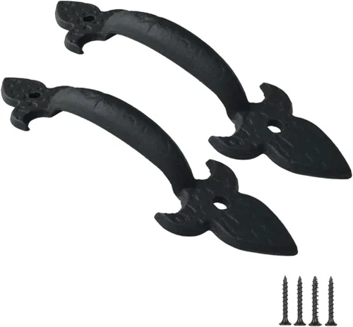 Miniatura 30 de Paquete de 2 manijas de barra recta de 8 pulgadas para puerta de granero, tiradores de hierro fundido negro para puertas correderas, puertas