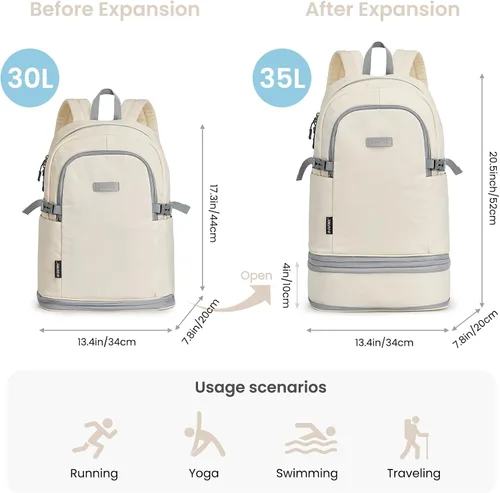 Miniatura 4 de G4Free Mochila de gimnasio para mujer con compartimento para zapatos y bolsillo húmedo, mochila de viaje impermeable, mochila deportiva ligera