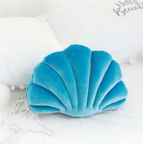 Miniatura 2 de Almohada con forma de concha de mar, almohada de terciopelo azul, almohada de felpa con temática de mar y océano, almohada decorativa para cama