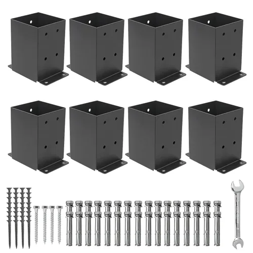 Base de poste de 4 x 4, 8 piezas (tamaño interior de 3.5 x 3.5 pulgadas), soporte de poste de pérgola para valla de madera, anclaje de poste