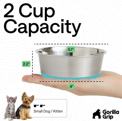 Miniatura 4 de Gorilla Grip - Juego de 2 cuencos metálicos de acero inoxidable para perros, base de goma, resistente a la oxidación, libre de BPA de grado Turquesa