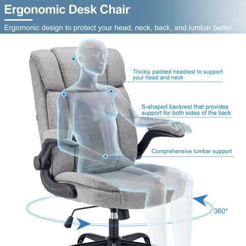 Miniatura 3 de Silla de oficina con respaldo alto, ergonómica, ejecutiva, silla de escritorio para computadora, cómoda tela, acolchada, sillas de escritorio