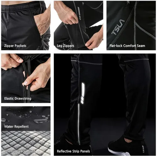Miniatura 4 de TSLA - Pantalones deportivos de ciclismo antiviento y térmicos para hombre, forrados de vellón, para exteriores, para el invierno y clima frío