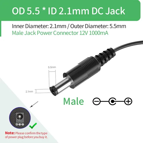 Miniatura 2 de Adaptador de fuente de alimentación de 12V 1A para luz LED CA 100-240V a CC 12V Cable de alimentación 0.217 in x 0.083 in para cámara CCTV, altavoz