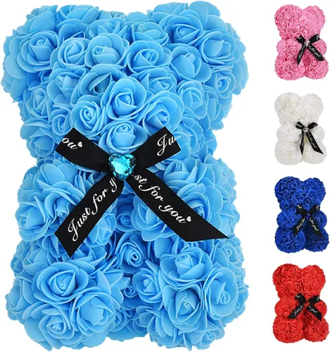 Miniatura 12 de Oso de peluche hecho de rosas, regalo para mujer, regalo para madre, hecho a mano, con tira de luces, con caja de regalo, para regalo de cumpleaños
