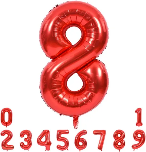 Miniatura 11 de TONIFUL Globos rojos de números grandes de 40 pulgadas del 0 al 9, número 0 digital 0 de papel de aluminio de helio, globos de número grande