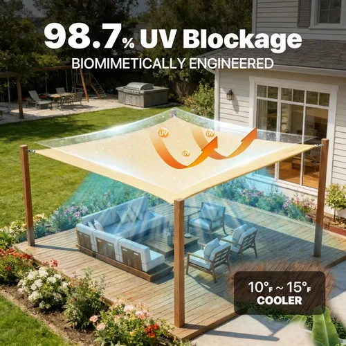Miniatura 3 de Royal Shade Toldo Vela Rectangular Beige de 8' x 12' con Super Anillas RSTAWS, Estructura Resistente de Servicio Pesado y Duradera, Esquinas