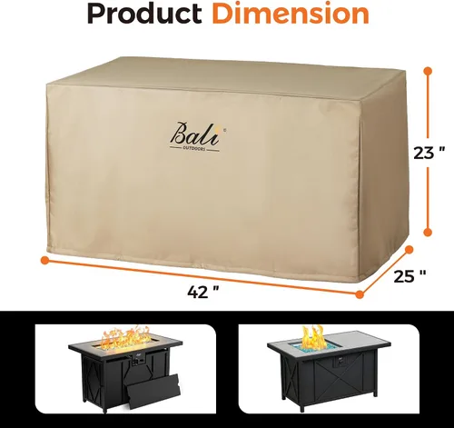 Miniatura 2 de BALI OUTDOORS Cubiertas rectangulares para hogueras, material de PVC impermeable y resistente a la intemperie, caqui, 42.2 pulgadas de largo x 24.2