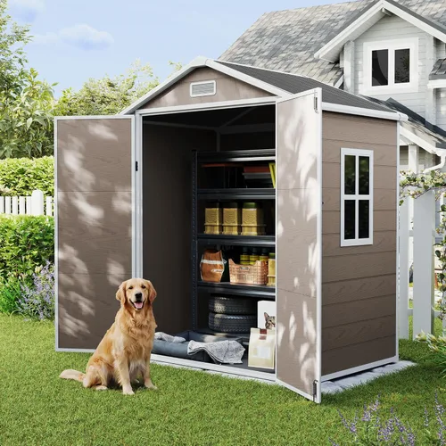 Miniatura 12 de UDPATIO Outdoor Storage Shed 5x3 FT, Garden Resin Shed for Bike, Garbage Can, Tools, Outside Plastic Sheds with Floor for Backyard, Patio, Lawn