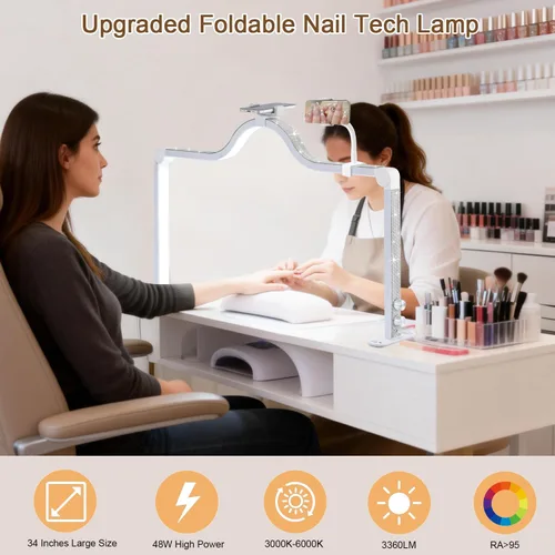 Miniatura 3 de Lámpara de uñas mejorada para escritorio, luz de uñas grande plegable de 34 pulgadas con soporte para teléfono, lámpara de manicura LED de 3 modos