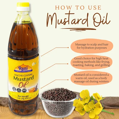 Miniatura 6 de Aceite de mostaza Rani (Kachi Ghani) 67.6 onzas (2 litros) sin OMG Sin gluten Vegano 100% natural Kosher