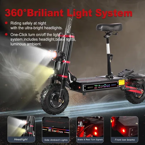 Miniatura 8 de Adult Electric Scooter 55MPH Fast 6000W Dual Motors 60 Miles Long Range Off Road All Terrain Oil Hydraulic Brake Dual Suspension Sports ZonDoo ZO03