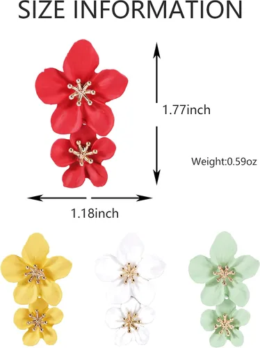 Miniatura 2 de Juego de aretes de flores para mujer, blanco, rojo, rosa, dorado, grande, hecho a mano, aleación de cristal, flor de cerezo, hipoalergénica, paquete