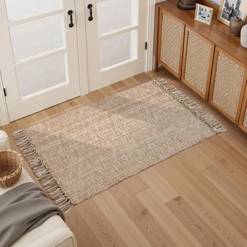 Miniatura 36 de Collive - Tapete de pasillo de cocina, 2 x 4.3 pies, tejido a mano, reversible, lavable, de algodón, color blanco/beige, para baño, pasillo