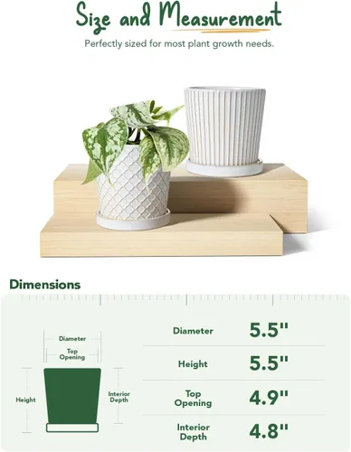 Miniatura 5 de LE TAUCI Macetas de cerámica para plantas, macetas de 5.4 pulgadas con orificio de drenaje y platillo, macetas de interior para suculentas, plantas