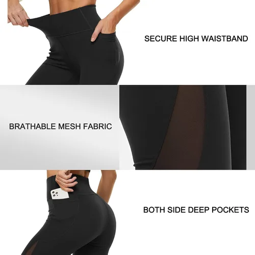 Miniatura 3 de TrainingGirl Leggings de malla para mujer, pantalones de yoga de cintura alta, leggings estampados, mallas deportivas con bolsillos