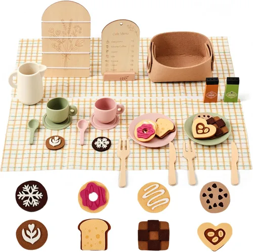 Miniatura 10 de Juego de té de madera Youuys para niños pequeños de 3 a 5 años, juegos de té para niñas pequeñas de 4 a 6 años, 14 piezas de accesorios de cocina