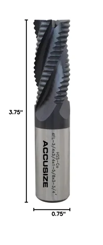 Miniatura 11 de Accusize Industrial Tools Fresa de Extremo de Desbaste M42 8% Cobalto TiAlN Diente Estándar, 3/4'' por 3/4'' por 1-5/8'' Longitud Flt, 1102-0034