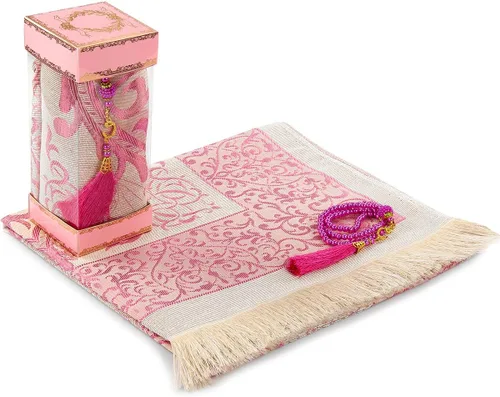 Miniatura 4 de Alfombra de oración musulmana y cuentas de oración con elegante caja de regalo Janamaz Sajada Alfombra de oración islámica suave Juego