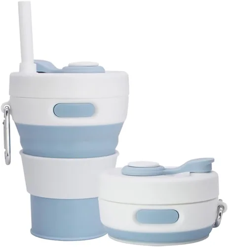 Miniatura 10 de Taza de camping plegable con popote de silicona plegable para café, botella deportiva, portátil, para viajes, al aire libre, 16 onzas, 20 onzas