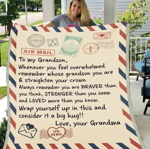 Miniatura 3 de Manta personalizada con texto en inglés «To My Grandson» de parte del abuelo veterano – Regalos de veterano para nieto – Manta para abuelo y nieto