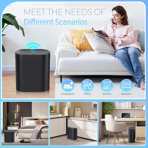 Miniatura 7 de jinligogo Paquete de 3 cubos de basura de baño de 5 galones con tapa, sensor de movimiento automático, color negro, cubo de basura delgado e