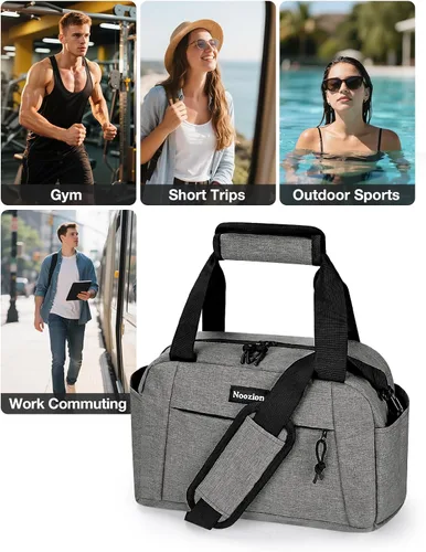 Miniatura 7 de Noozion Bolsa de gimnasio pequeña de 14 pulgadas para mujeres y hombres, mini bolsa de lona ligera con múltiples bolsillos, bolsa deportiva