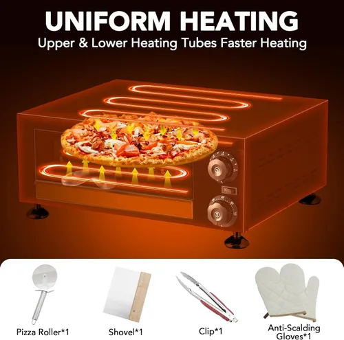 Miniatura 3 de Horno de pizza eléctrico de 12 pulgadas, máquina de pizza comercial con ventana de observación, máquina de pizza de 1100 W con temporizador, cocina