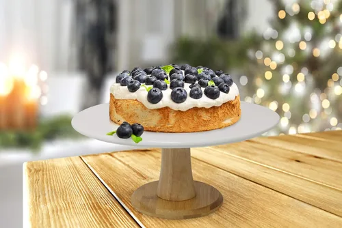Miniatura 6 de Soporte de cerámica blanca para tartas con base de bambú, soporte para pasteles y postres para bodas y cumpleaños, decoración de cocina y hogar