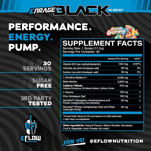 Miniatura 2 de eFlow Nutrition Enrage Black - Suplemento de preentrenamiento de alto estimulante, polvo de preentrenamiento para aumentar la energía, las bombas