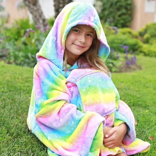 Miniatura 2 de Catalonia Manta con Capucha Arcoíris para Niños, Sudadera Manta de Forro Polar de Gran Tamaño Usable con Bolsillo Frontal Grande, Regalo