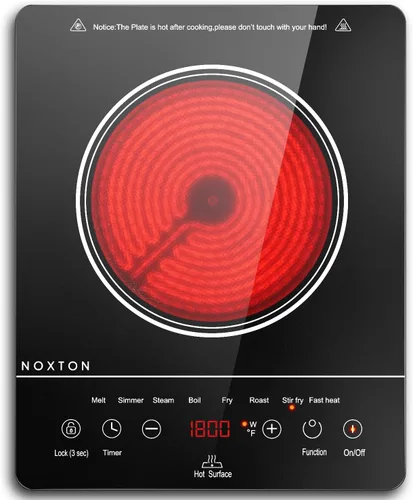 Noxton Estufa eléctrica portátil de 110 V, 1800 W, estufa eléctrica de un solo quemador, placa de cocción eléctrica, temporizador de 4 horas, 9
