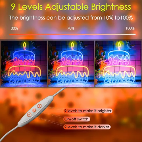 Miniatura 3 de Letrero de neón con luces LED de neón de feliz cumpleaños, letrero de neón rosa para dormitorio, letrero LED alimentado por USB, para decoración