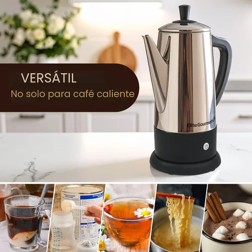 Miniatura 6 de Elite Gourmet Cafetera eléctrica de 12 tazas, filtro de acero inoxidable apto para lavavajillas, tapa y tubo, función mantener caliente, base