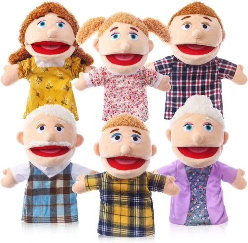 6 piezas de marionetas de mano familiares de 30 cm, abuelos, mamá y papá, hermano y hermana, marionetas de mano de felpa para niños, juguetes de