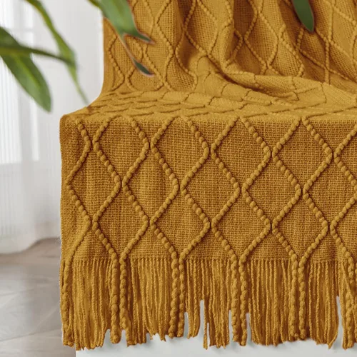 Miniatura 33 de inhand Mantas de punto para sofá y cama, manta de punto suave y acogedora con borlas, mantas decorativas ligeras y mantas decorativas de granja