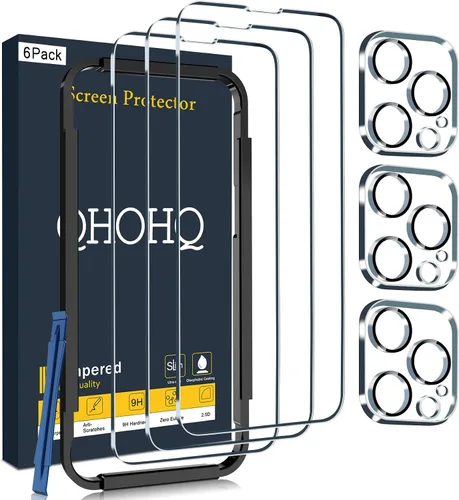 Miniatura 10 de QHOHQ Paquete de 3 protectores de pantalla para iPhone 15 Plus [6.7 pulgadas] con 3 protectores de lente de cámara, película de vidrio templado