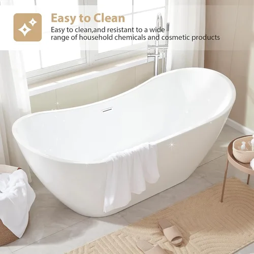 Miniatura 4 de Vanity Art Bañera independiente de 71 pulgadas Bañera independiente con diseño contemporáneo para remojar y bañarse, desbordamiento y drenaje