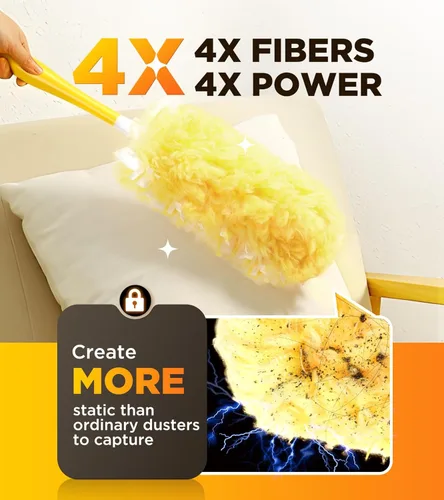 Miniatura 3 de Recargas de plumero resistentes para Swiffer Duster, 12 unidades de recarga de plumero con 1 mango, plumeros multisuperficie de 360° con 4 Naranja