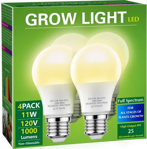 Miniatura 10 de Bombillas de cultivo Briignite LED A19, bombilla de crecimiento de espectro completo, base E26, bombilla de cultivo de 11 W, equivalente a 100 W