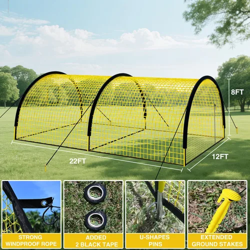 Miniatura 5 de Red de jaula de bateo de béisbol y sóftbol mejorada de 22 x 12 x 8 pies con agujero para máquina de lanzamiento, red antidesgarro de 4 capas de 1.25