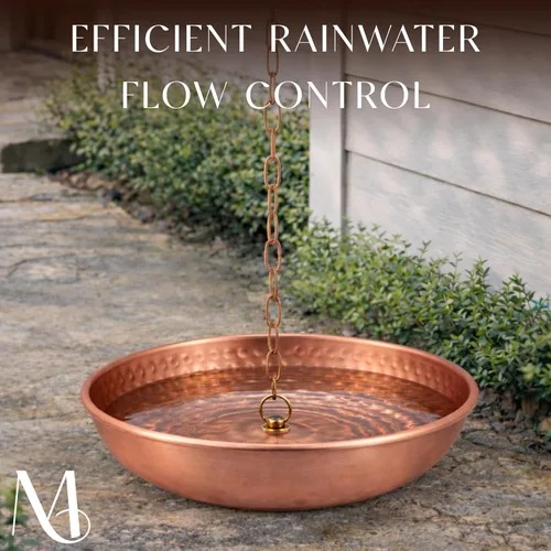 Miniatura 7 de Monarch Rain Chains 17025 Cuenca de Anclaje de Cadena de Lluvia Martillada a Mano para Bajantes de Canaletas Plato Decorativo de Fuente