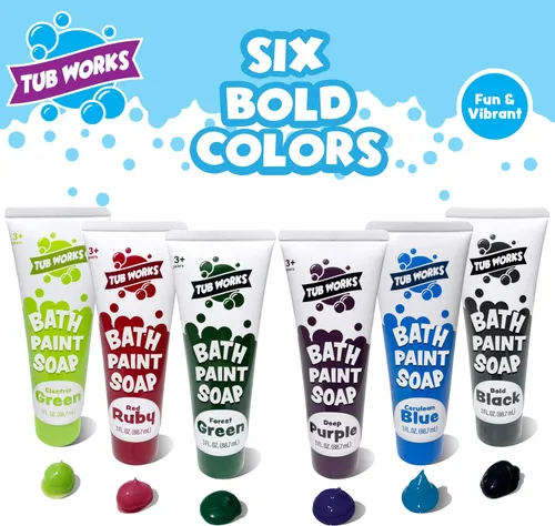 Miniatura 2 de Tub Works® Jabón de Pintura de Bañera, Juguetes de Baño, Paquete de 6 Colores Vivos No Tóxico Pintura Lavable para Bañera para Pintar